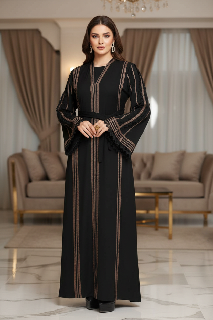 عباية خليجي سوداء حرير خروج حريمى كود 815