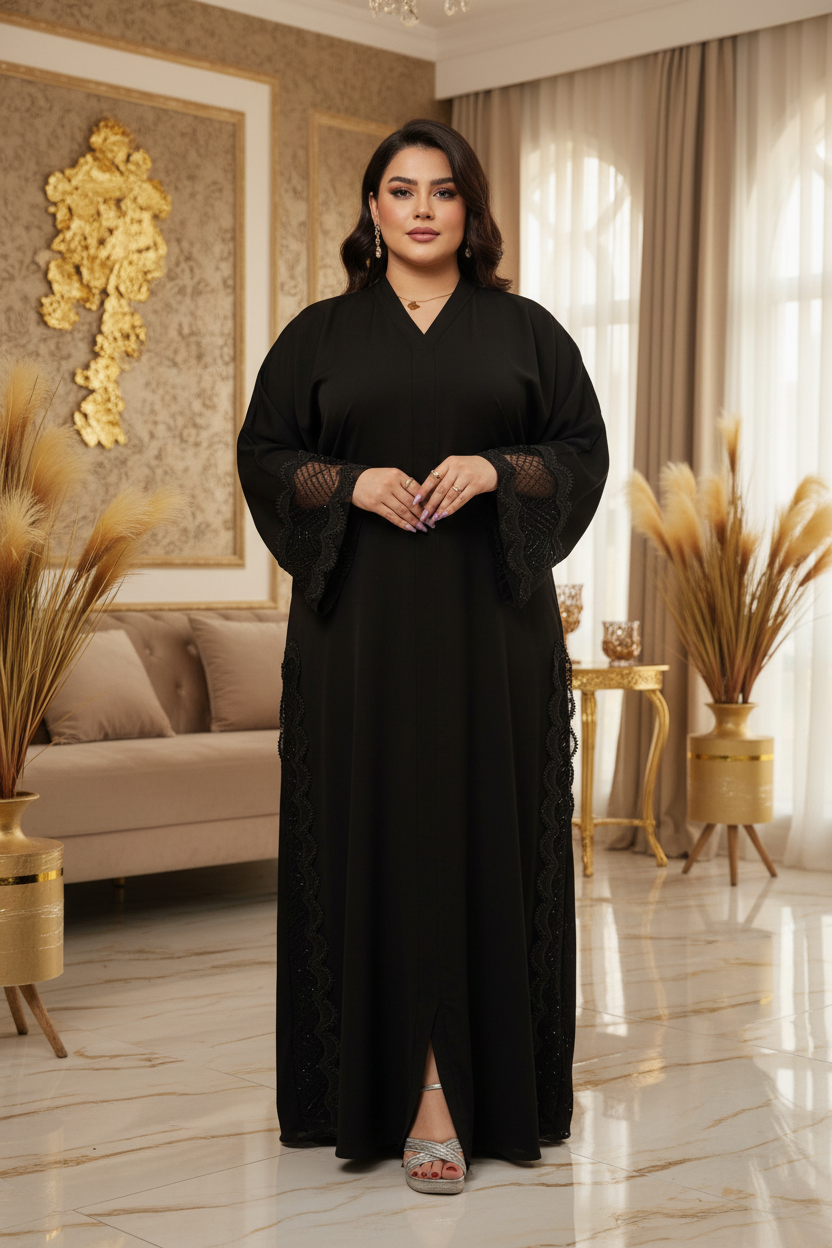 عباية خليجي سوداء  حرير خروج حريمى كود 1111