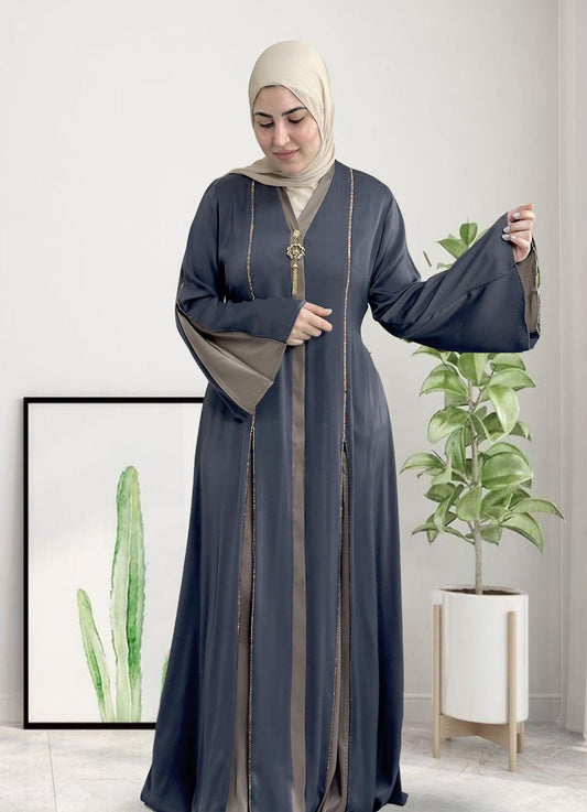 عباية خليجي رمادي حرير خروج حريمى كود 1015