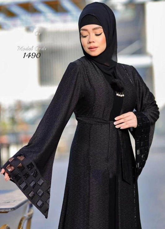عباية خليجي سوداء  حرير خروج حريمى كود 1490