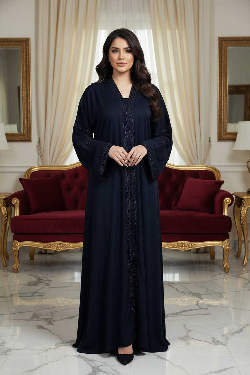 عباية خليجي سوداء  حرير خروج حريمى كود 129
