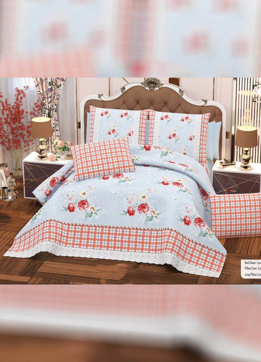 مفرش سرير قطن لبني منقوش 4 قطع