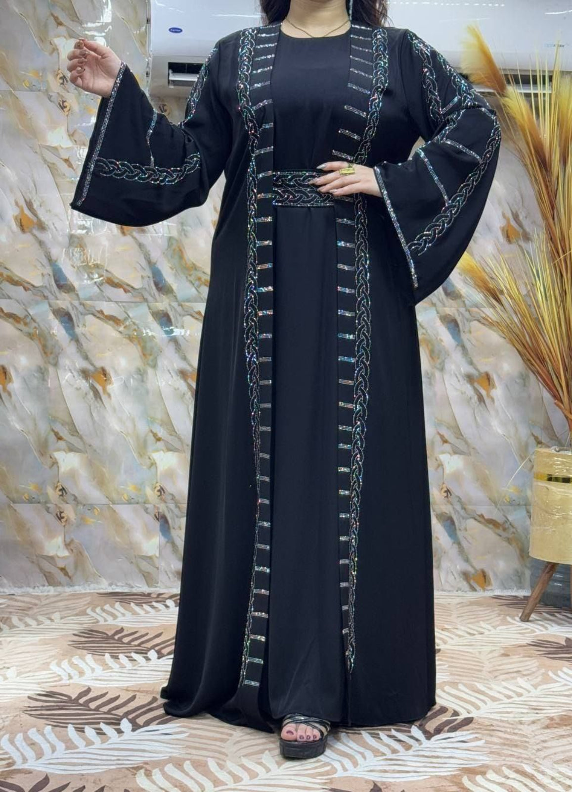 عبايه خليجي حرير قطعتين روب استرس حريمى كود 2021