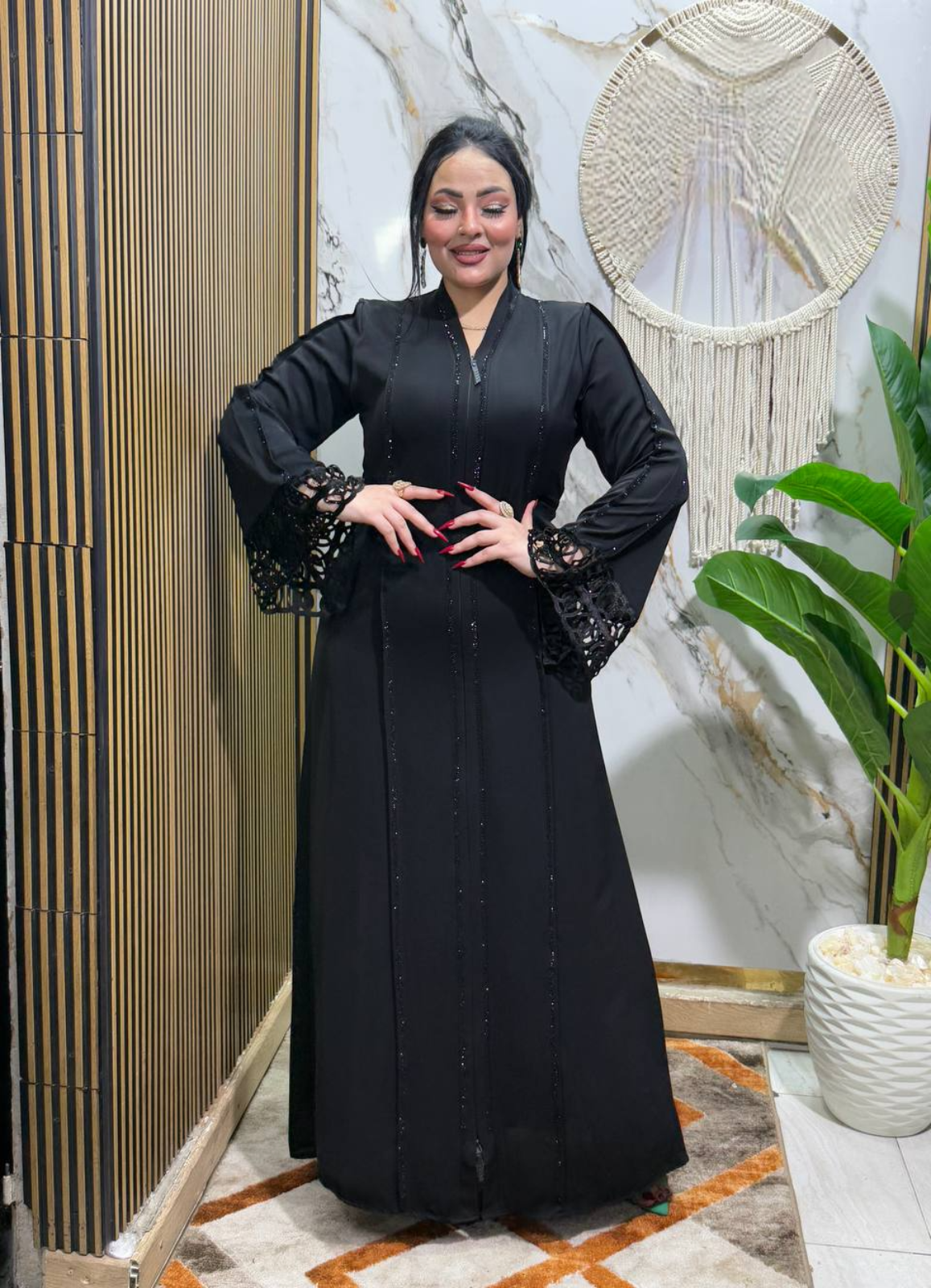 عبايه حرير كوري تطريز أوليه استرس حريمى كود 900