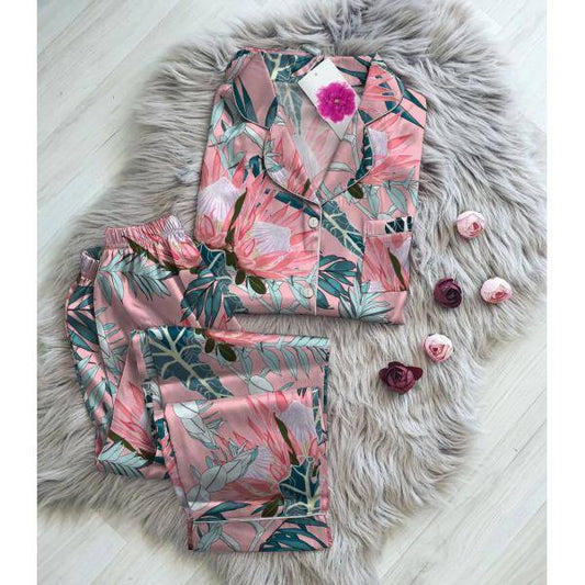 لانجيري 2 قطعة ستان 5050 بينك