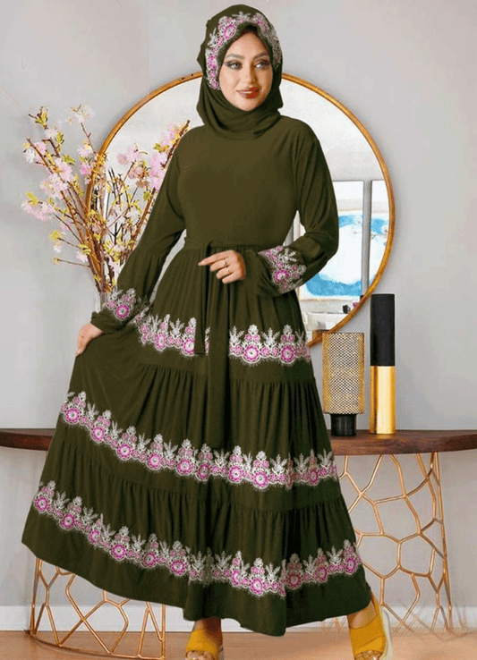 فستان محجبات 025 زيتي