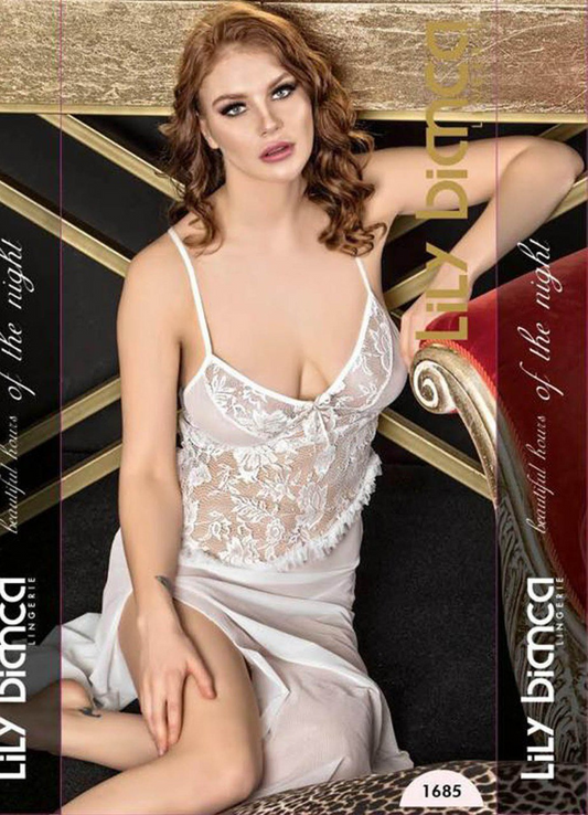 لانجيري ابيض تركي طويل شيفون مثير 1685 من لبسي