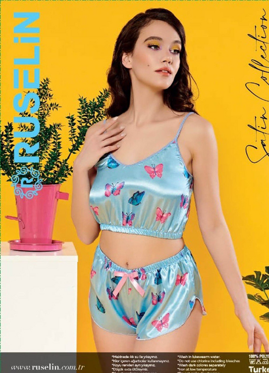 ﻻنجري تركي 2 قطعة  ستان منقوش  12081 من لبسي