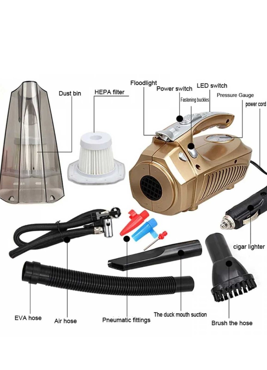 كود 4004 (مكنسة - كشاف LED - منفاخ إطارات السيارة - ساعة لقياس ضغط هواء الإطارات) جهاز AGC
