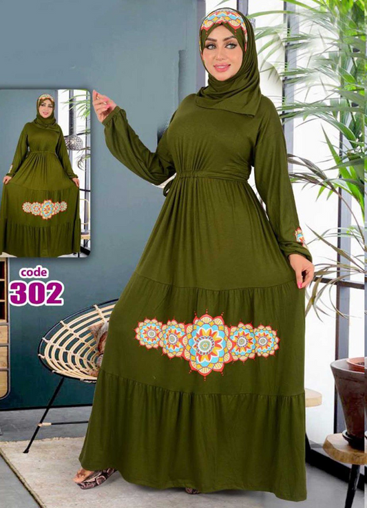 فستان محجبات 302 زيتي من لبسي