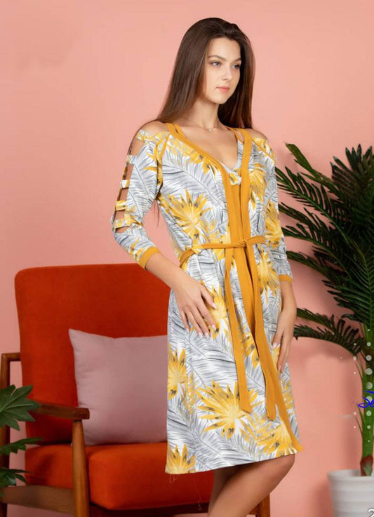 فستان وروب نسائي 2 قطعة كود 7005 اصفر